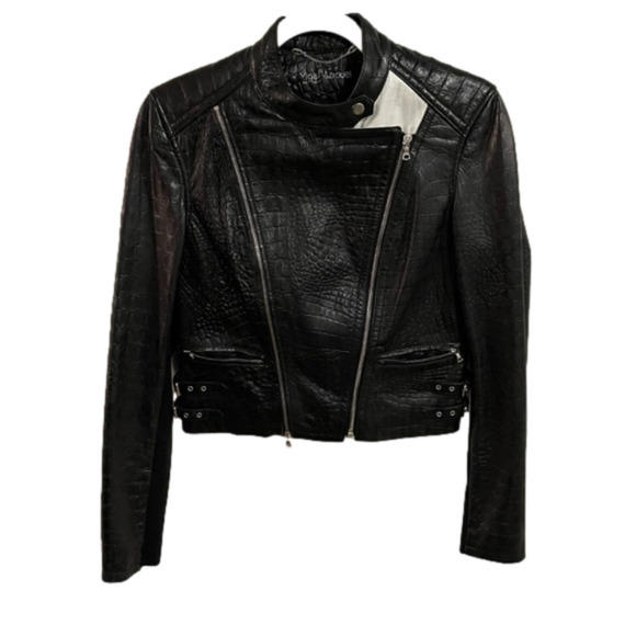 Yigal Azrouel moto goth biker black & white 100% genuine leather jacketSize 8